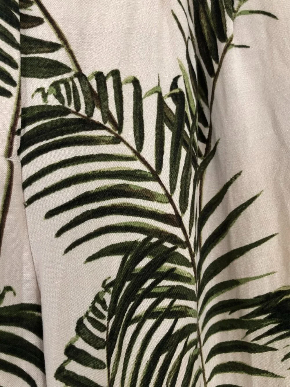 H&M Beige Green Tropical Palm Leaf Linen Blend Wide Leg Culotte Pants 12 102-09
